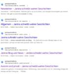 Die Site Abfrage - erste Seiten von Janinaschreibt.de sind nun im Google Index.