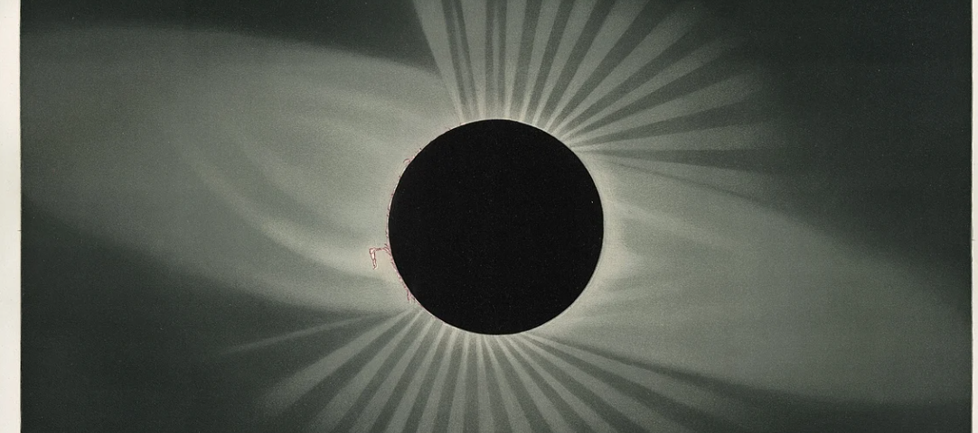 Zeichnung einer totalen Sonnenfinsternis von Trouvelot.