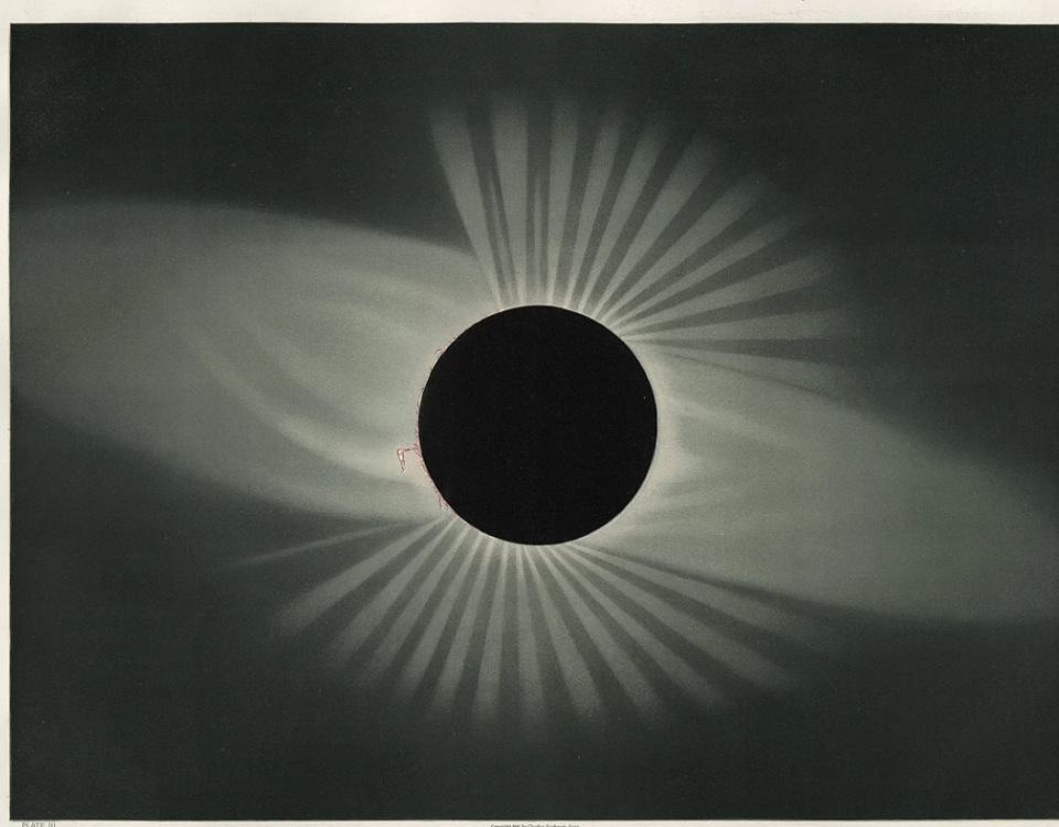 Zeichnung einer totalen Sonnenfinsternis von Trouvelot.